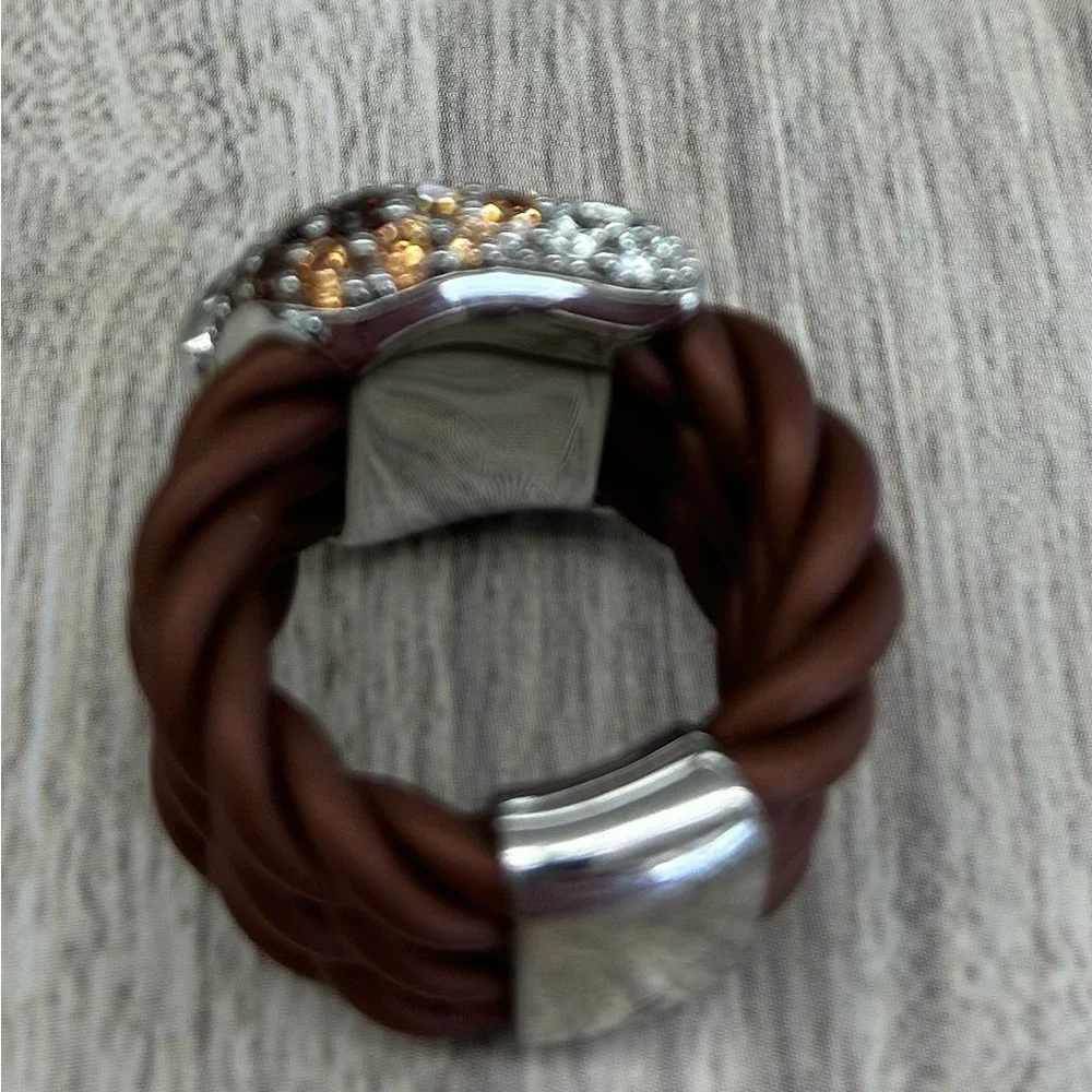 Belle Etoile Lasso Ring CZ Gold White SS Wide Buckle Ring Rubber ring, Sz 6-7